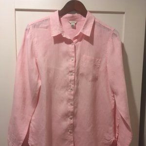 LL Bean, Pink, Long-sleeve Blouse, Linen, Medium